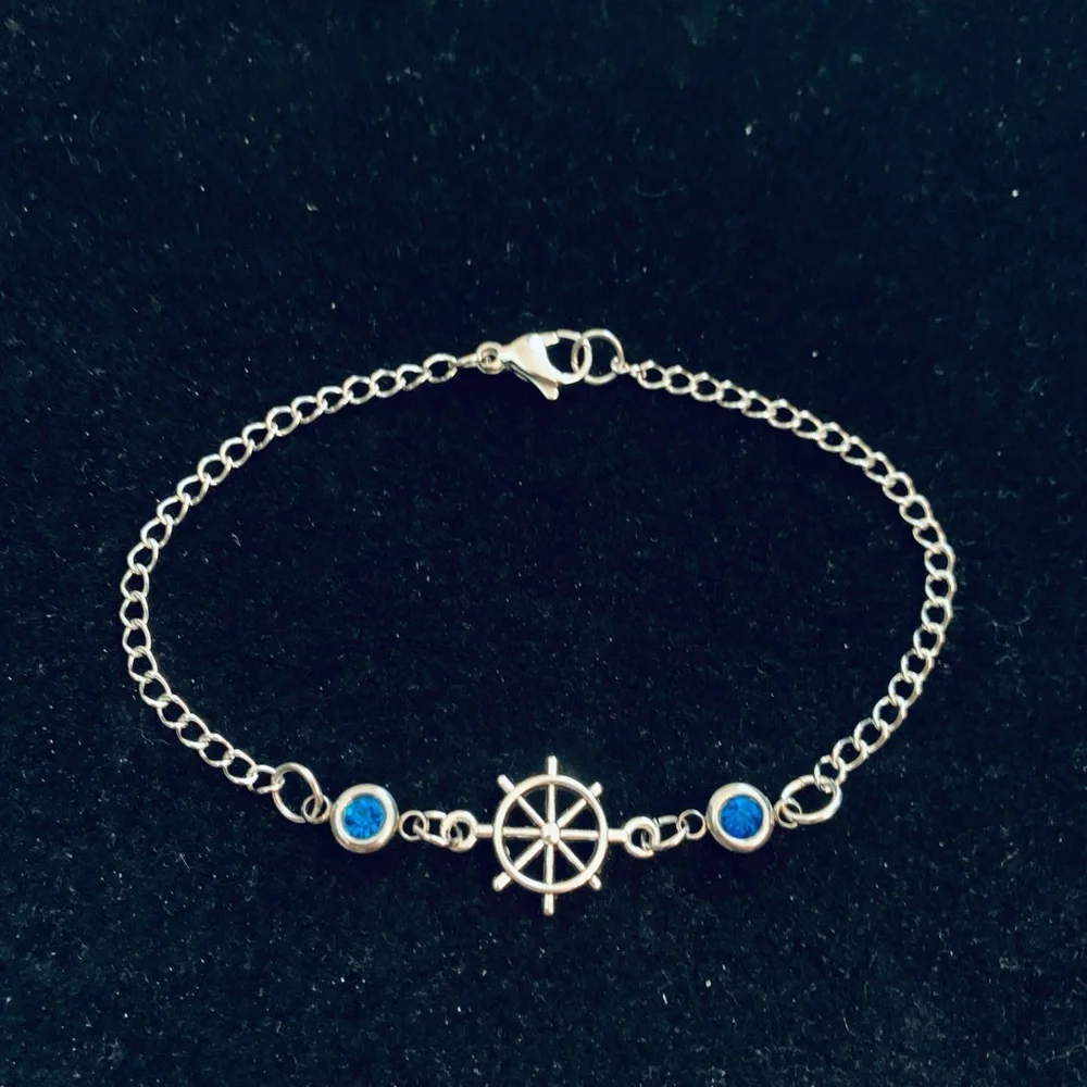 Nautical Ship’s Wheel bracelet with rhinestones